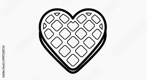 A stylized outline of a heart-shaped waffle with a grid pattern, representing a sweet treat or a symbol of love