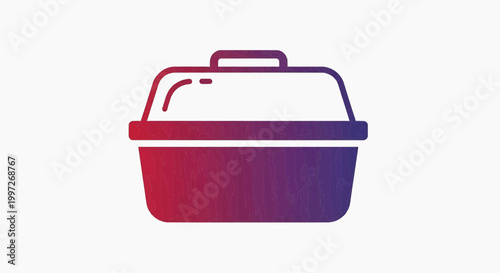 A simple graphic illustration of a casserole dish or serving tray with a lid, featuring a vibrant gradient from pink to purple