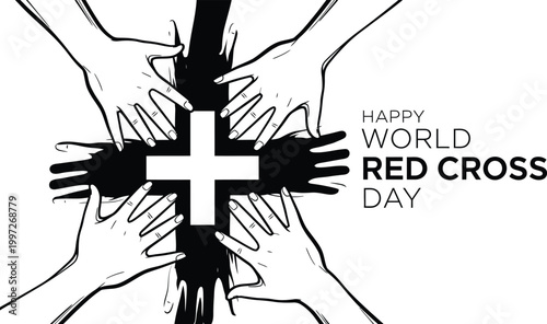 A vector graphic illustration of hands holding a Red Cross symbol on World Red Cross Day