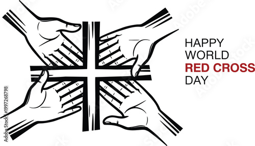 A vector graphic illustration of hands forming a red cross for World Red Cross Day