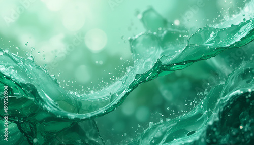 Plakat water drops on green leaf