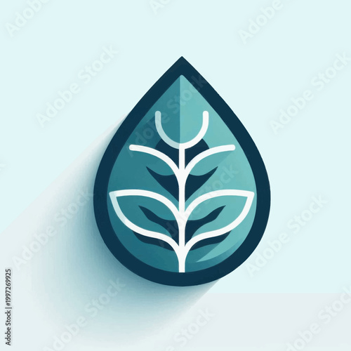 Minimalist Eco-Friendly Water Drop and Leaf Icon Design for Sustainability and Environmental Conservation Branding