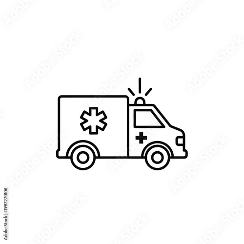 Emergency ambulance vehicle icon in simple black and white design.
