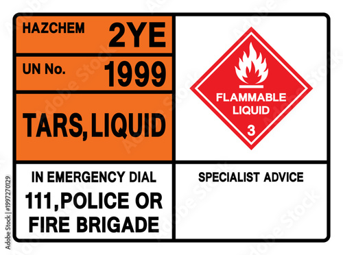 Tars, Liquid UN 1999 Symbol Sign, Vector Illustration, Isolate On White Background, Label.EPS10