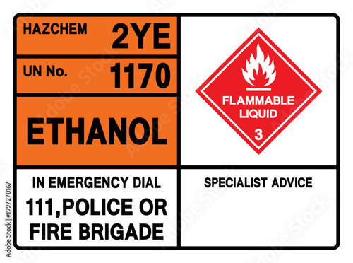 Ethanol UN 1170 Symbol Sign, Vector Illustration, Isolate On White Background, Label.EPS10