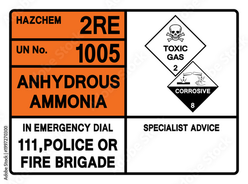 Anhydrous Ammonia UN 1005 Symbol Sign, Vector Illustration, Isolate On White Background, Label.EPS10