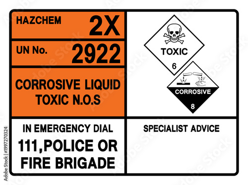 Corrosive Liquid Toxic UN 2922 Symbol Sign, Vector Illustration, Isolate On White Background, Label.EPS10