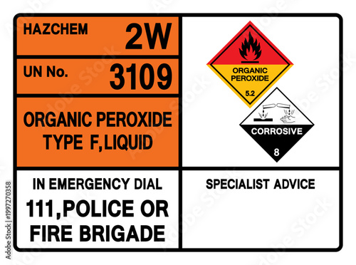 Oganic Peroxide Type F Liquid UN 3109 Symbol Sign, Vector Illustration, Isolate On White Background, Label.EPS10