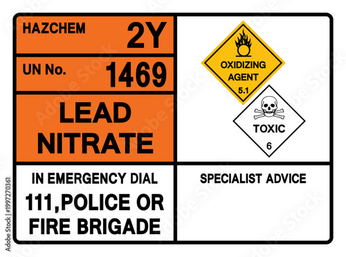 Lead Nitrate UN 1469 Symbol Sign, Vector Illustration, Isolate On White Background, Label.EPS10