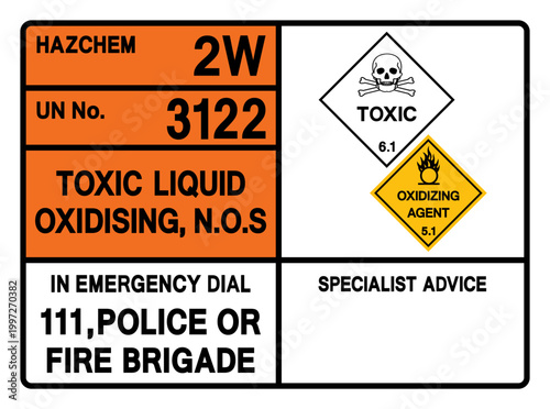 Toxic Liquid Oxidising UN 3122 Symbol Sign, Vector Illustration, Isolate On White Background, Label.EPS10
