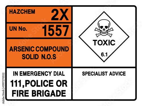 Arsenic Compound Solid UN 1557 Symbol Sign, Vector Illustration, Isolate On White Background, Label.EPS10