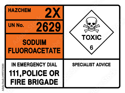 Sodium Fluoroacetate UN 2629 Symbol Sign, Vector Illustration, Isolate On White Background, Label.EPS10