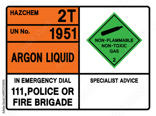 Argon Liquid UN 1951 Symbol Sign, Vector Illustration, Isolate On White Background, Label.EPS10