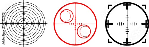 Target bullseye silhouette icon set with crosshairs. Abstract line art target symbols showing different aim and accuracy concepts in minimal vector style