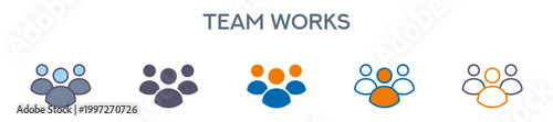 Team Works Element For Design Graphic - Multi Styles. Vector Illustration Of Two Colored And Black. Multiple Icons Designs Can Be Used For Mobile, Ui, Web 
