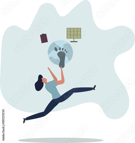 presenting way to reduce CO2 emission footprint through carbon offset, credit and forest conservation. Low carbon concept.Solar panel and alternative energy.person's life situation and his activities.