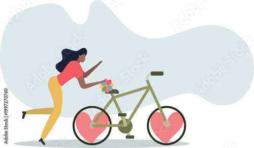 Sustainable transport concept .showing benefits of electric transportation.cycling is good for health.person's life situation and his activities.