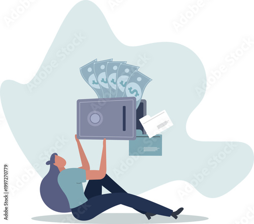 Bank safe with secured money and valuables in security.Financial protection with insurance and wealth savings locked in trusted place.person's life situation and his activities.