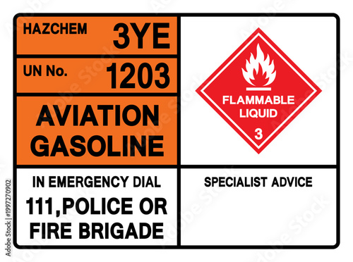 Aviation Gasloline UN 1203 Symbol Sign, Vector Illustration, Isolate On White Background, Label.EPS10