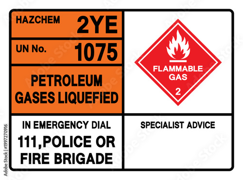 Petroleum Gases Liquefied UN 1075 Symbol Sign, Vector Illustration, Isolate On White Background, Label.EPS10