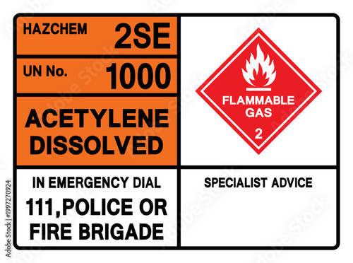 Acetylene Dissolved UN 1000 Symbol Sign, Vector Illustration, Isolate On White Background, Label.EPS10
