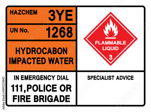 Hydrocabon Impacted Water UN 1268 Symbol Sign, Vector Illustration, Isolate On White Background, Label.EPS10