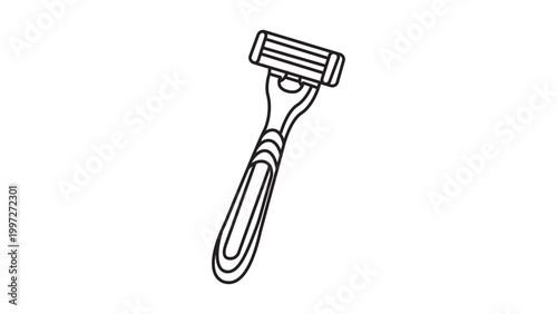 Minimalist Black Line Vector Icon of a Disposable Razor for Shaving and Grooming, Featuring an Editable Stroke and Clean Hand-Drawn Style on a White Background for Personal Care Design.