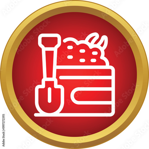 Sandbox with shovel and sand, representing childhood play and construction