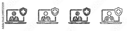 Sketch telehealth coverage icon design set
