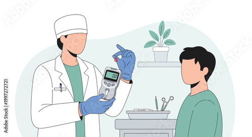 Doctor showing patient glucose meter for diabetes test, medical equipment