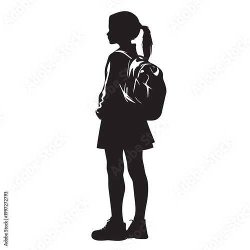 silhouette of a girl with a backpack