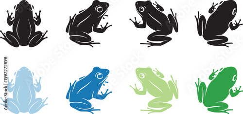 frog animal icon, solid black, white background, minimalist, sharp edges, vector style.