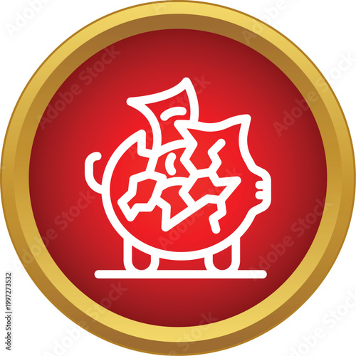 Broken piggy bank icon representing financial crisis, bankruptcy, and lost savings