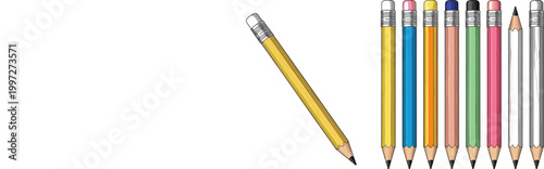 Set of realistic wooden pencils in various colors vector illustration, classic school stationery collection for writing, drawing, education supplies and office design elements