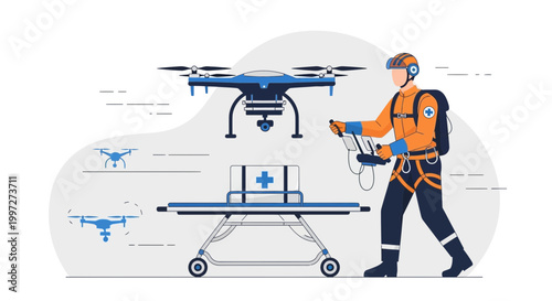 Drone medical delivery: paramedic uses drone to transport medical supplies via stretcher