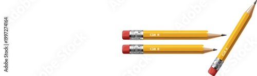 Realistic yellow wooden pencils vector illustration in different positions, classic school stationery for writing, drawing, education supplies and office design elements