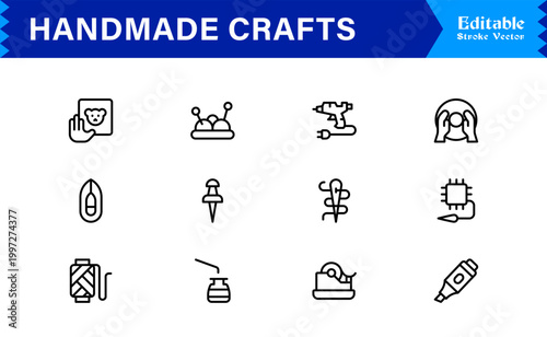 Handmade Crafts and Artisan Goods Professional Line Icon Set – Modern, Minimal, Editable, and Pixel-Perfect Vector Collection