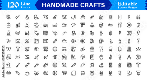 Handmade Crafts and Artisan Goods Professional Line Icon Set – Modern, Minimal, Editable, and Pixel-Perfect Vector Collection