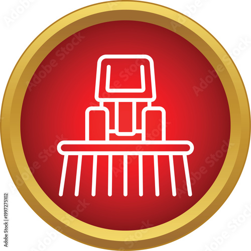 Agricultural tractor with harrow implement inside a red outlined circle icon