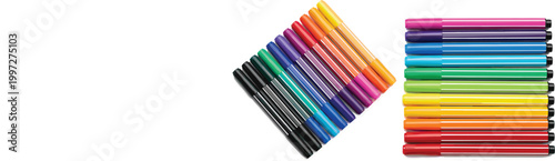 Colorful marker pens arranged in gradient rows vector illustration, vibrant stationery collection for school, office, drawing, art supplies and creative design projects