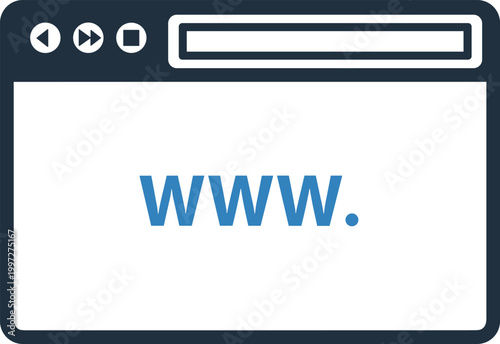 Website Browser Icon Vector Illustration with WWW Address Bar and Navigation Controls for Internet Surfing Web Access and Digital Interface Design