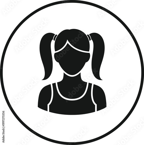 Girl Avatar Silhouette Icon Vector Illustration with Female Profile Character in Circular Frame for User Account Interface and Social Media Design