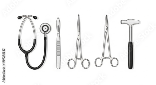 Collection of Surgical Instruments and Stethoscope.