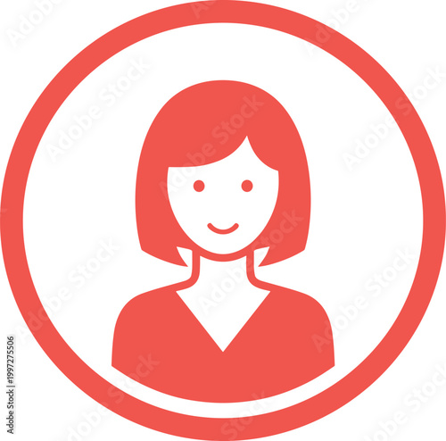 Female User Profile Icon Vector Illustration with Woman Avatar in Circular Frame for Social Media Account Interface and Application UI Design