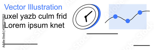 Business planning, time management, analytics, productivity, data tracking, graphic design. Clock with line graph and dots. Time management and business planning ion
