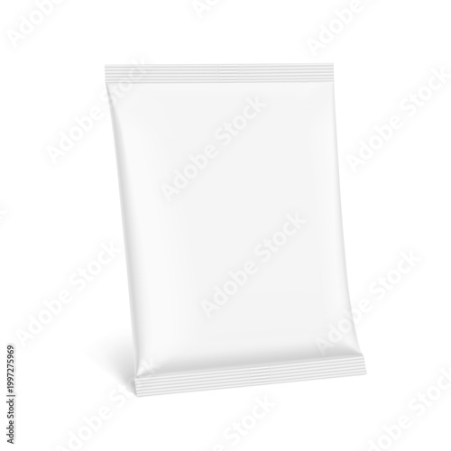Blank realistic pillow bag mockup.Half side view. Vector illustration isolated on white background. Perfect to create your final pack shot. EPS10.