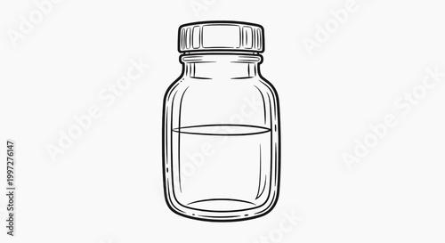 An empty bottle with a cap is shown filled partially with liquid on a white background.