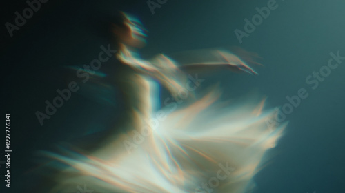 Dancer spinning with flowing motion blur, stylish modern artwork, AI generated
