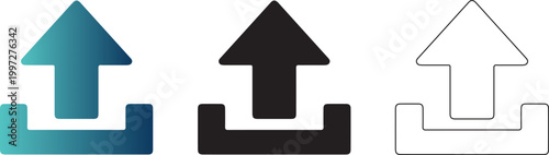 Upload Arrow Icon Set, File Upload and Transfer Symbols in Gradient, Solid and Outline Styles, Transparent PNG