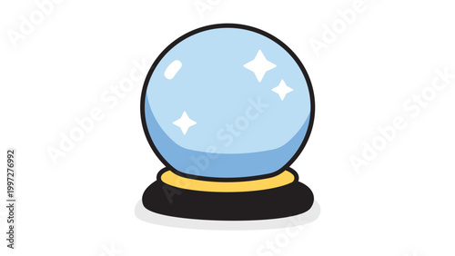 Crystal Ball Vector Icon Illustration with Editable Stroke. Modern Flat Design of a Magic Fortune Telling Sphere on a Stand for Mystical, Occult, Astrology, and Future Prediction Concepts.
